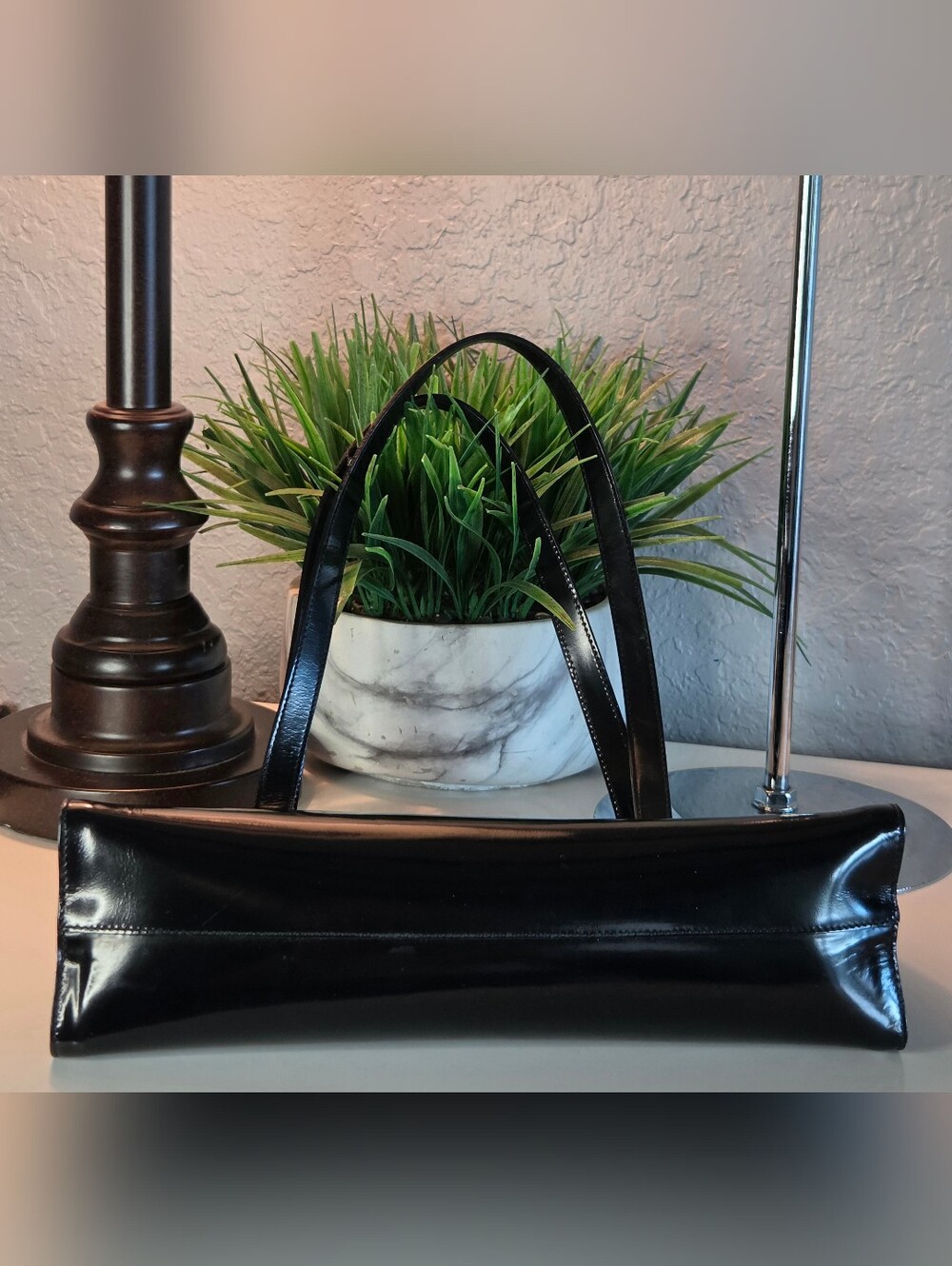 Vintage Salvatore Ferragamo Black Patent Leather Frame Bag Shoe Logo BV-216760 - Picture 9 of 15